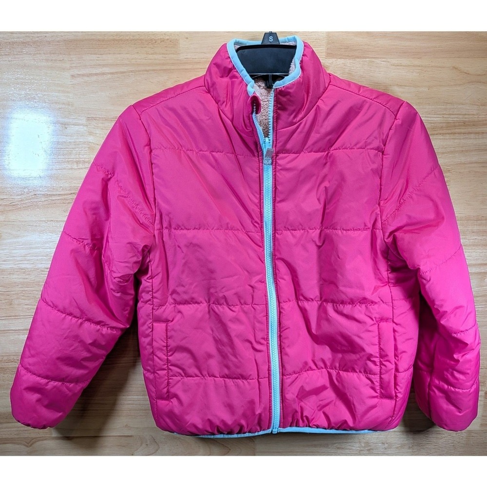 Girls Member's Mark Reversible Jacket L 10/12 Pink Sherpa Fleece Puffer Coat